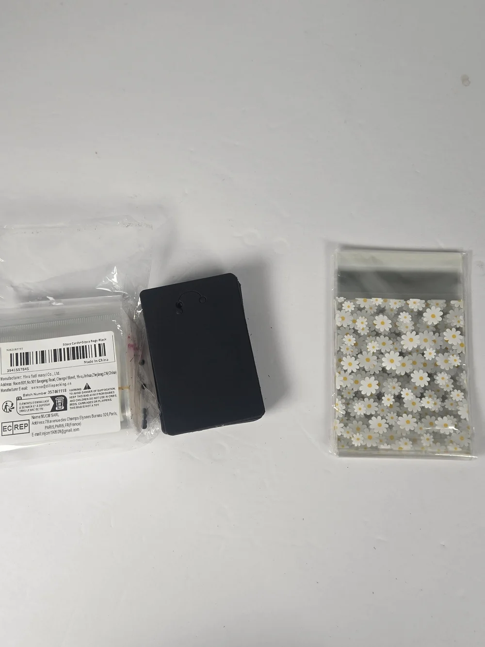 Black Jewelry Display Cards and Clear Packaging Bags Lot Daisy Print bags New